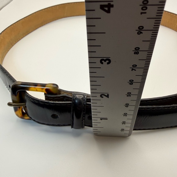 Vintage J.Crew Black Leather Belt Size 27 Made in USA Tortoise Buckle - Picture 7 of 10